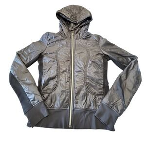 Lululemon Black Hybrid Quilted Fleece Zip Up Hoodie Jacket LW4A42S Size 6‎